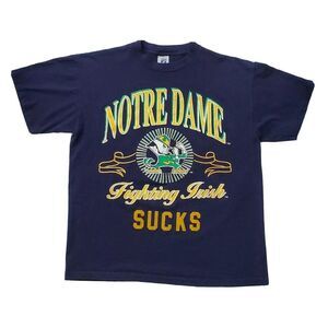 Vintage Notre Dame Fighting Irish Logo 7 T-Shirt (Size Large) Blue Single Stitch